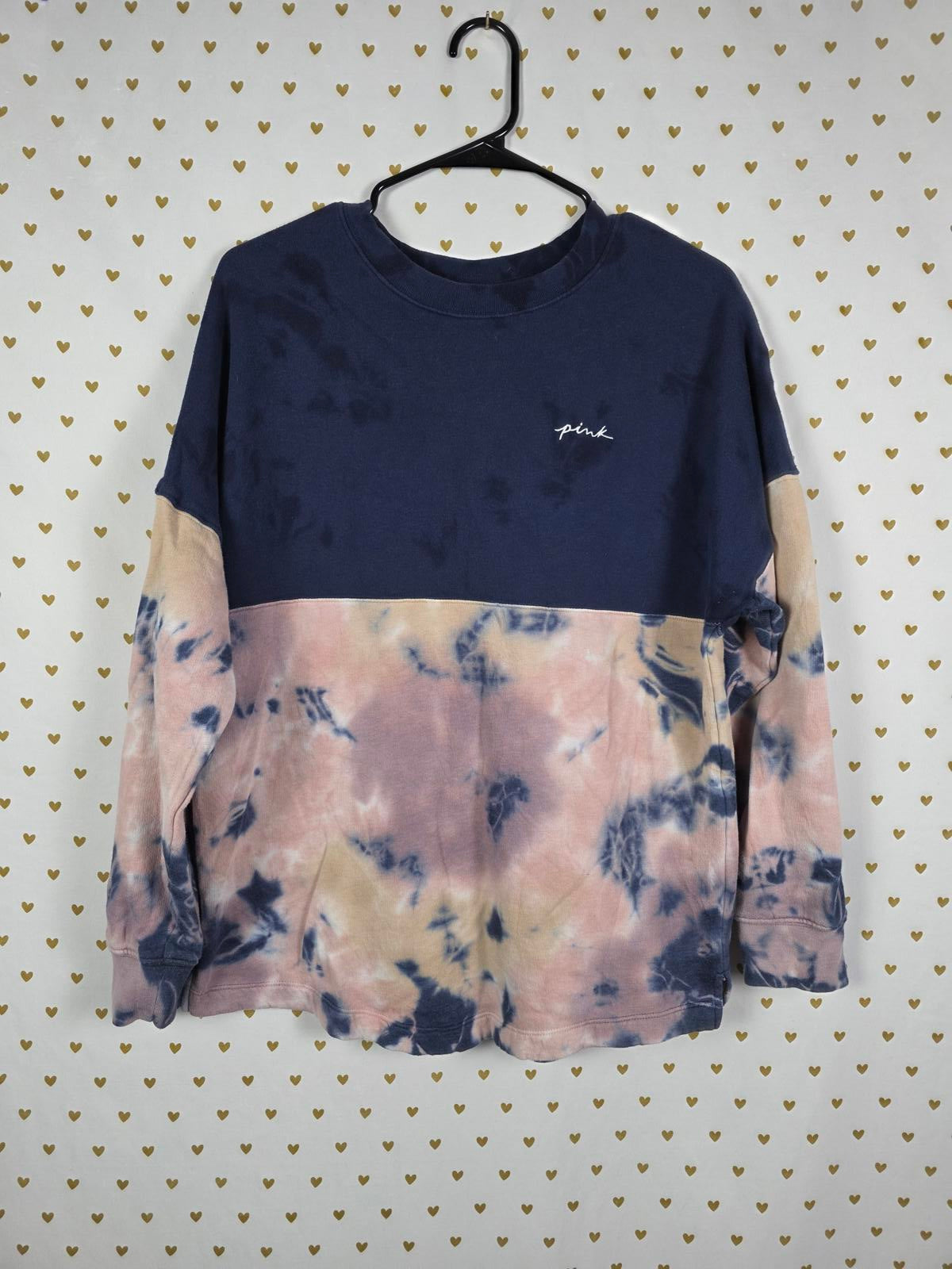 Victorias Secret Pink Tye Dye Embroidered Long Sleeve Sweater Shirt SMALL