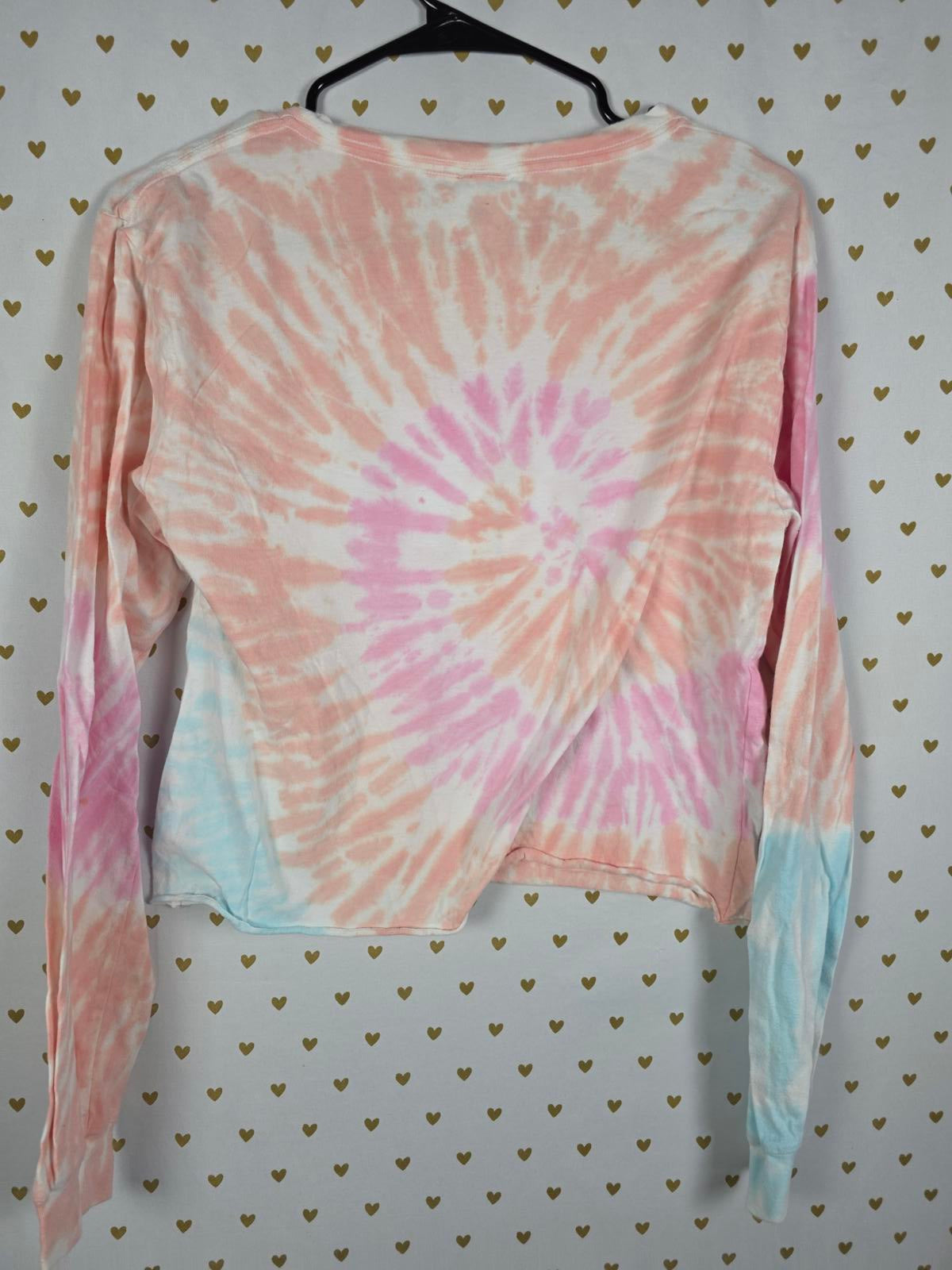 Victorias Secret PINK Cropped Tye Dye Logo Long Sleeve Tee Shirt SMALL