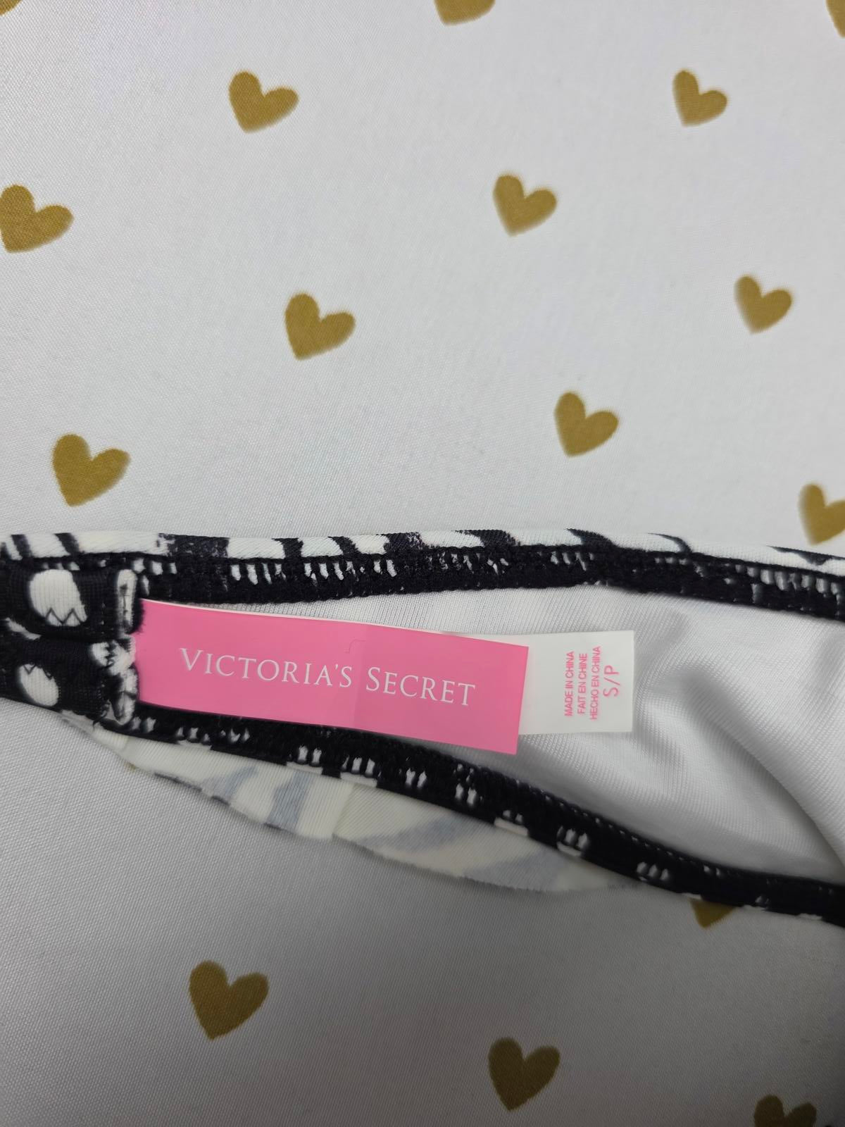 Victorias Secret NEW NWT Polka Dot Zebra Stripe Bikini Swim Ruffle Bandeau SMALL
