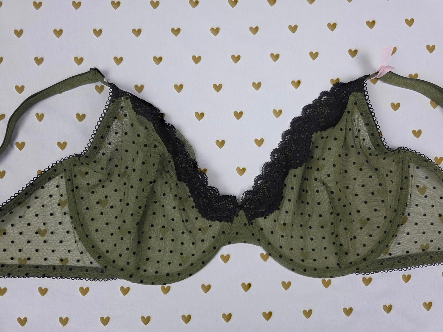 Victorias Secret Tease Unlined Demi Bra Balconette Polka Dot Green NEW NWT 32DDD