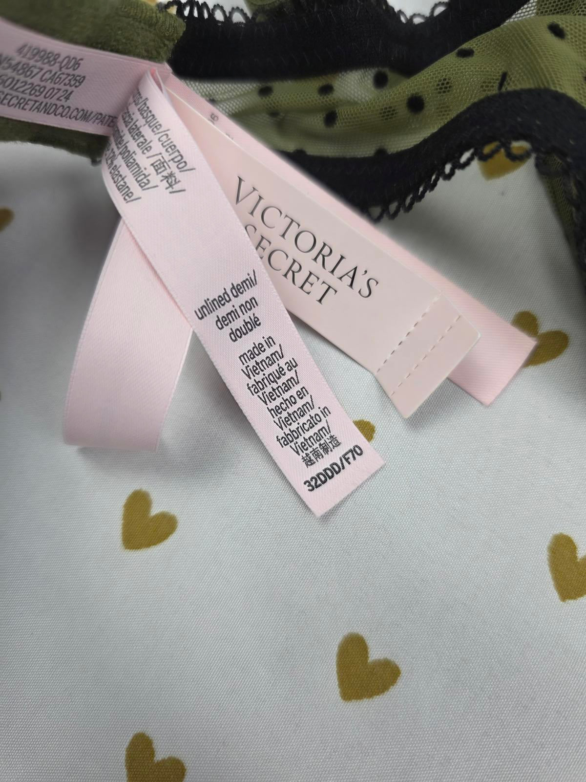 Victorias Secret Tease Unlined Demi Bra Balconette Polka Dot Green NEW NWT 32DDD