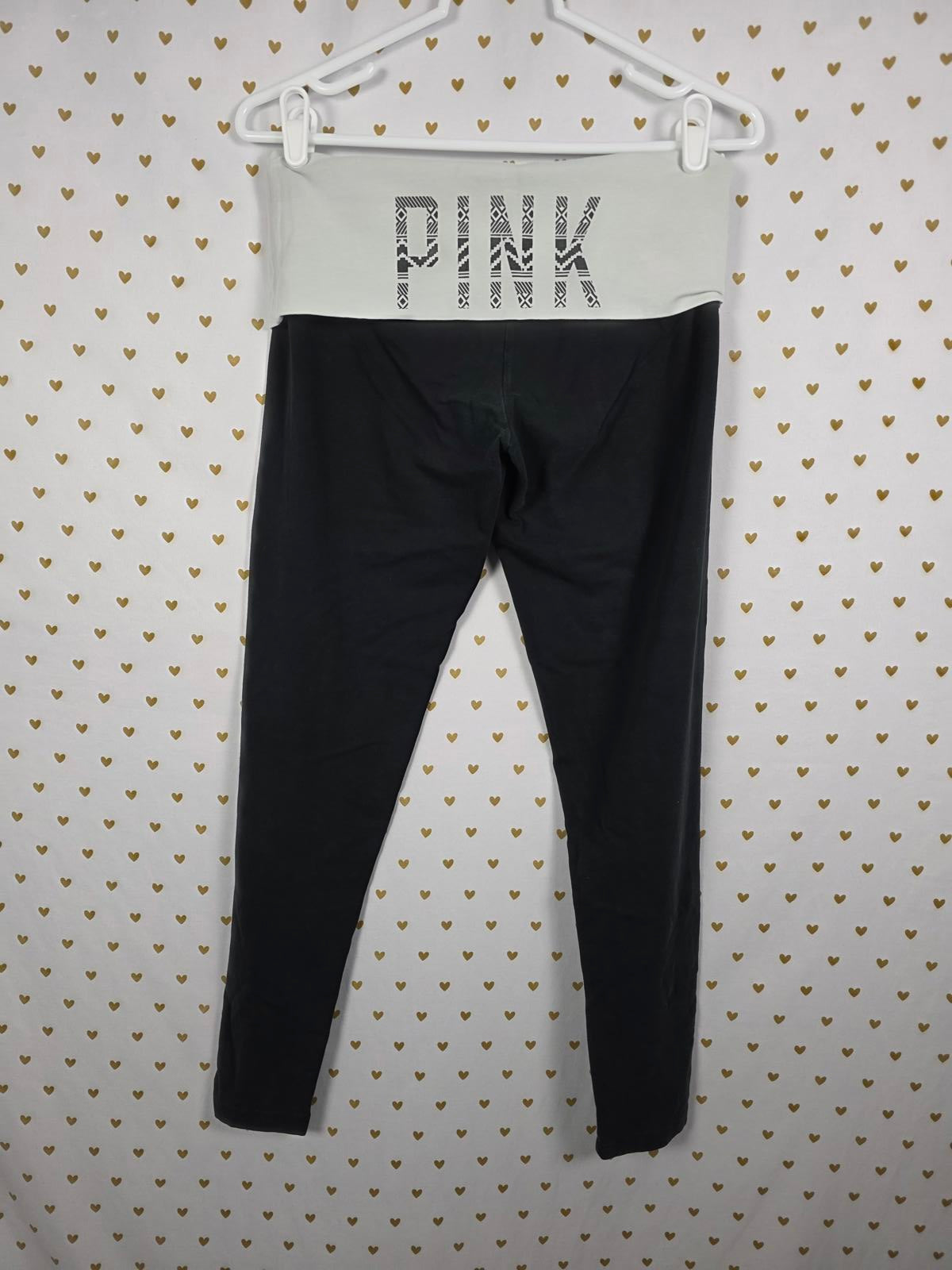 Victorias Secret PINK Logo FOLDOVER VINTAGE YOGA PANTS Skinny Medium