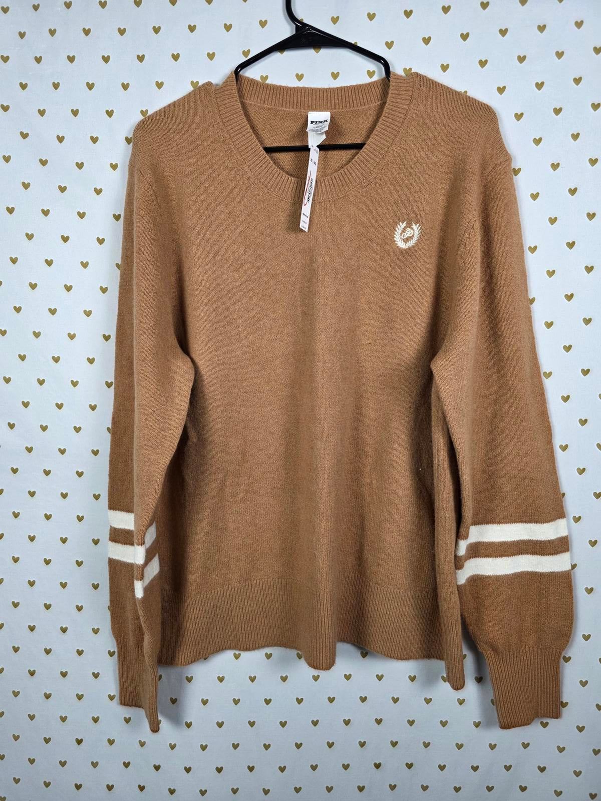 Victorias Secret Pink Collegiate Crewneck Sweater NEW NWT XL $60 Brown