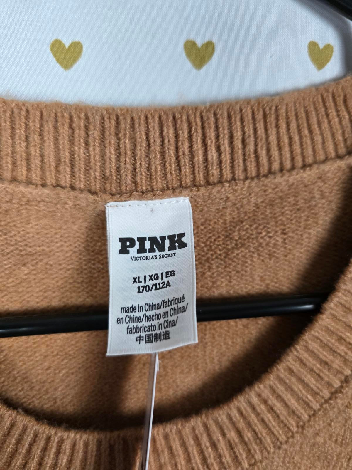 Victorias Secret Pink Collegiate Crewneck Sweater NEW NWT XL $60 Brown