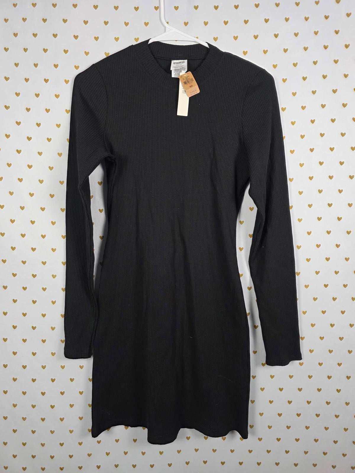 Victorias Secret PINK Black Textured Ribbed Long sleeve Dress NEW NWT MEDIUM