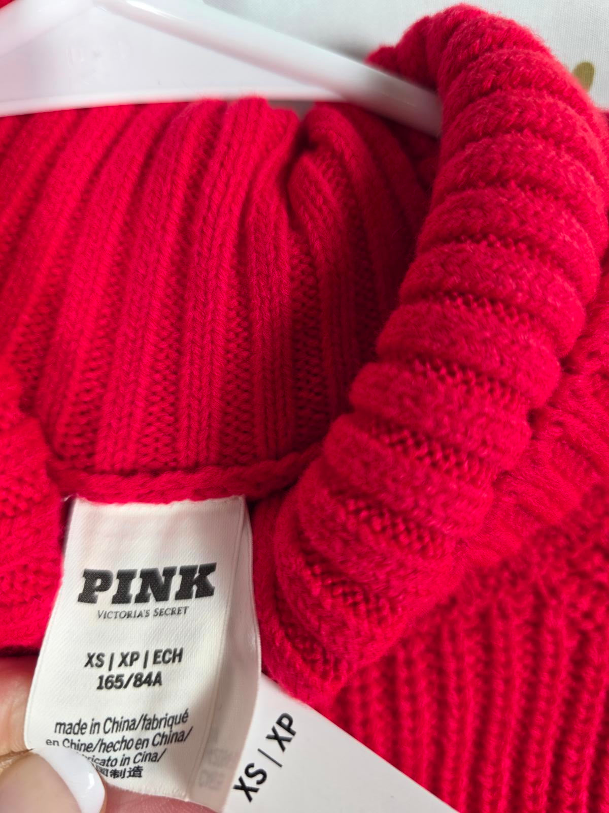 Victorias Secret Pink NEW Nwt RED Turtle Neck Sweater Shirt XS Textured