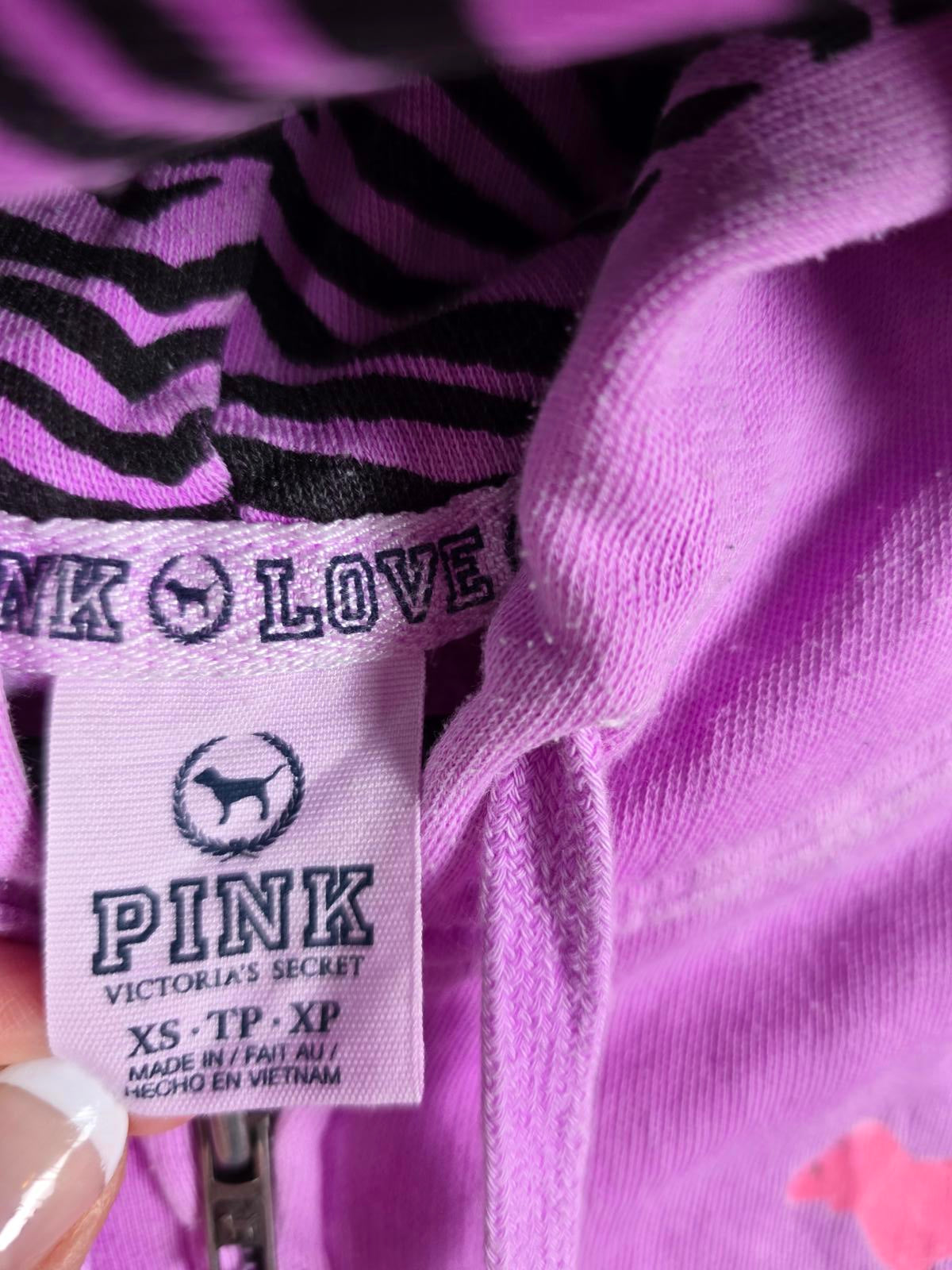 Victorias Secret Pink LOVE ZEBRA vintage Full Zip Hoodie Jacket PURPLE Rare XS