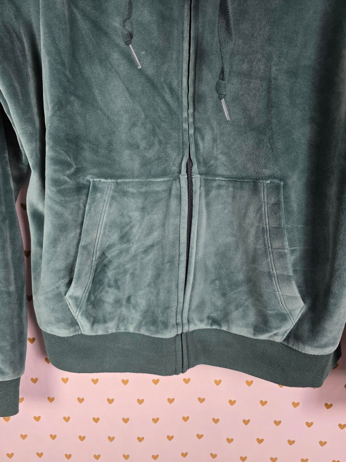Victorias Secret Pink Green Velour Full Zip Hoodie Jacket MEDIUM