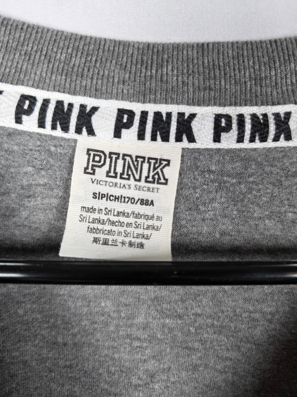 Victorias Secret Pink LEOPARD CHEETAH Logo Sweater Crew Grey Pullover SMALL