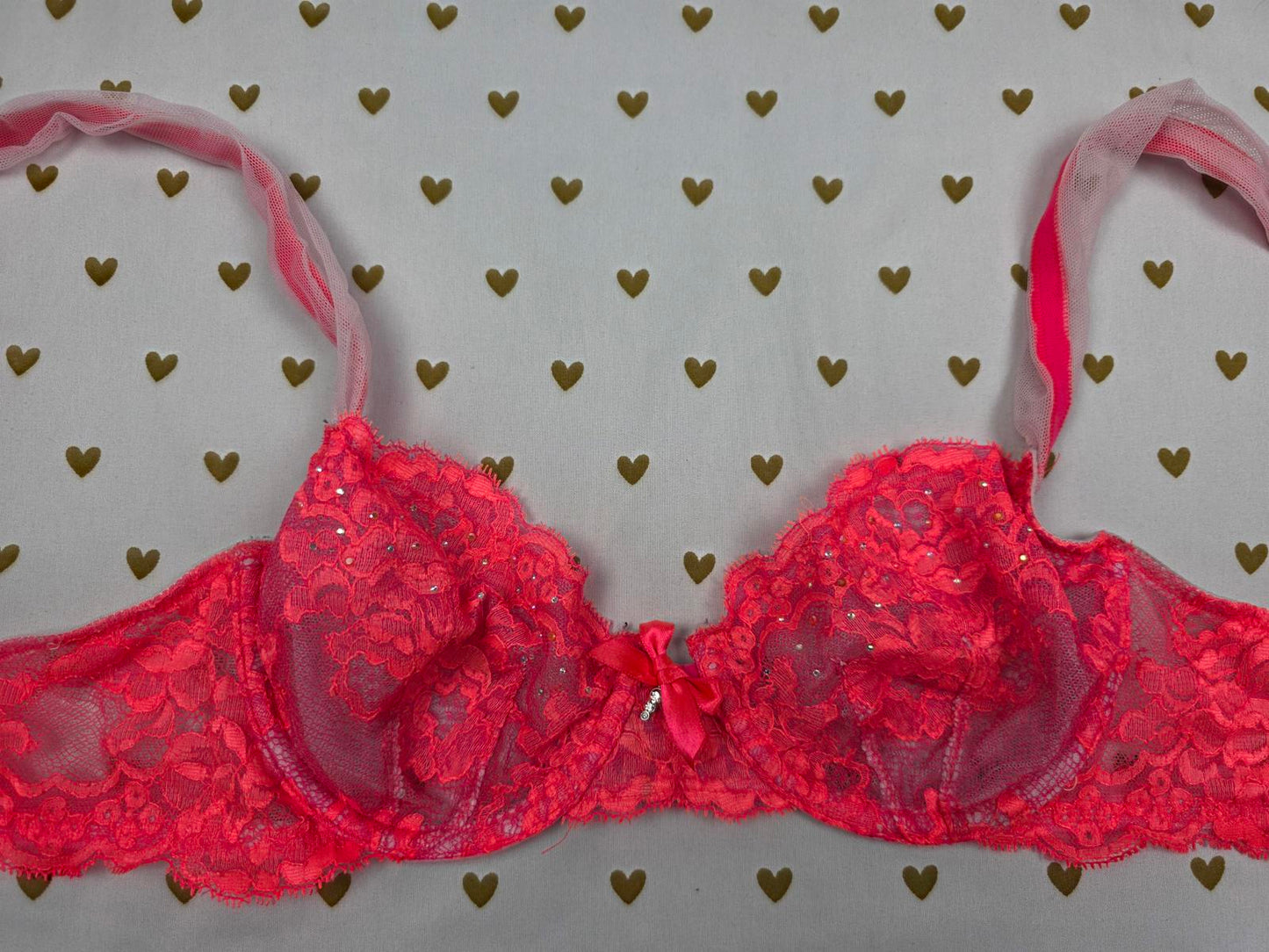 Victorias Secret Unlined Bling Lace Very Sexy Demi Balconette Bra 32C Rhinestone