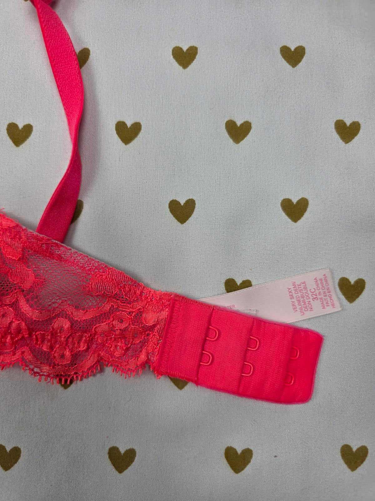 Victorias Secret Unlined Bling Lace Very Sexy Demi Balconette Bra 32C Rhinestone