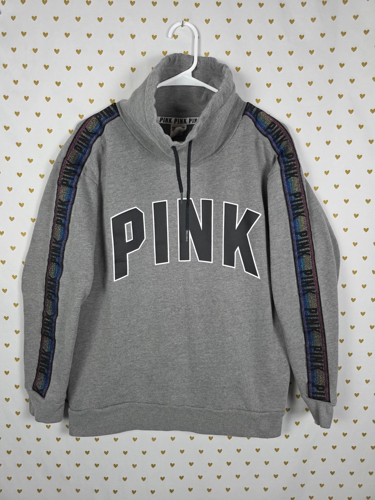 Victorias Secret Pink RAINBOW SHINE SLEEVE Slouchy Neck Sweater Campus Sweater S