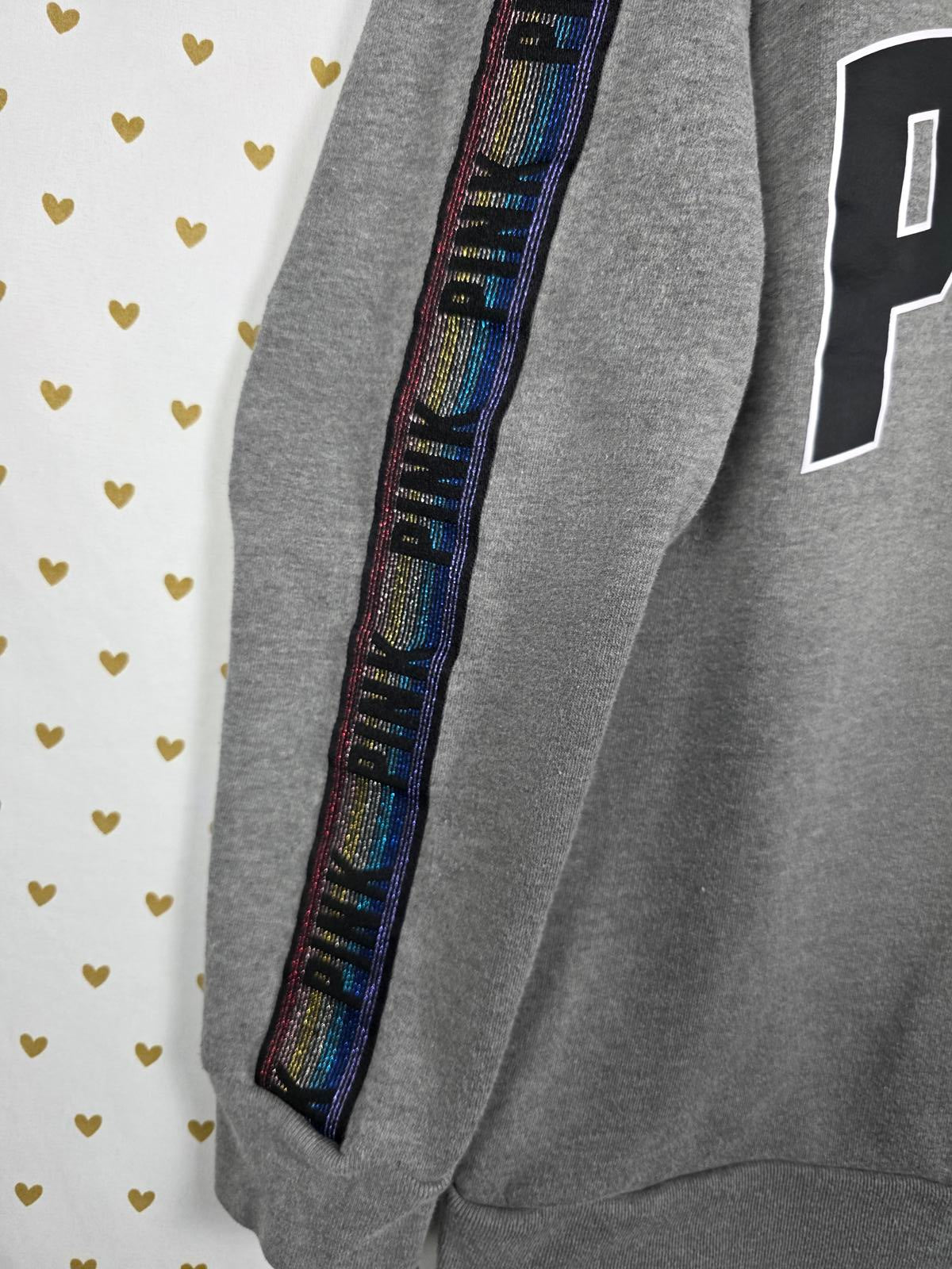 Victorias Secret Pink RAINBOW SHINE SLEEVE Slouchy Neck Sweater Campus Sweater S