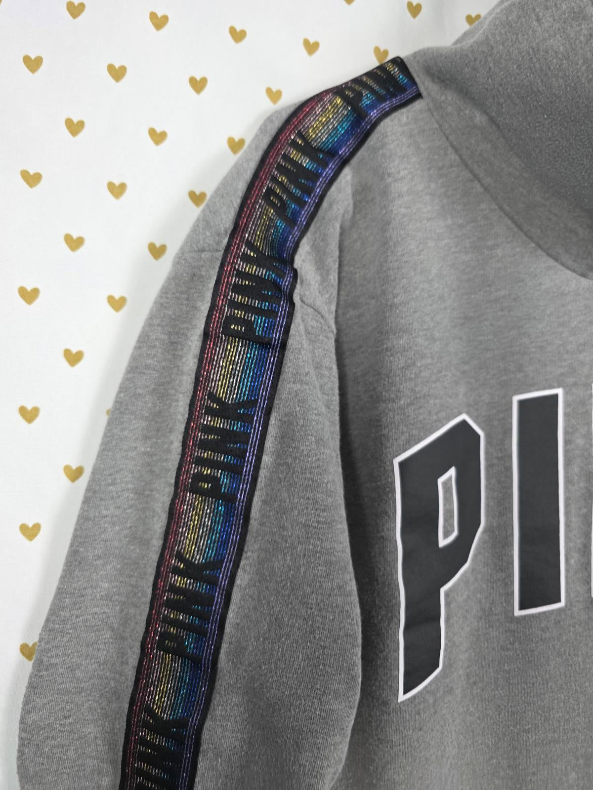 Victorias Secret Pink RAINBOW SHINE SLEEVE Slouchy Neck Sweater Campus Sweater S