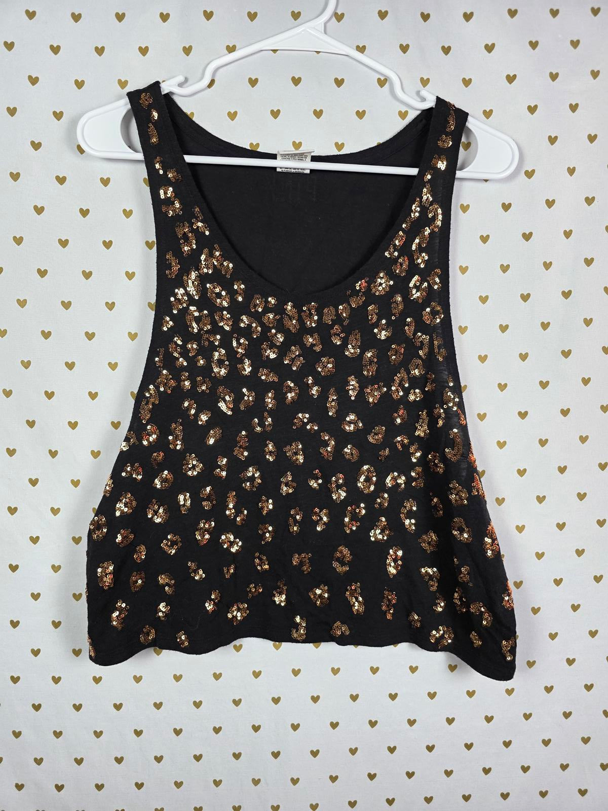 Victorias Secret PINK RARE FASHION SHOW BLING Gold CHEETAH LEOPARD Tank Top SM