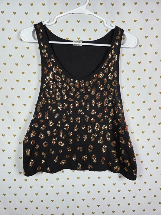 Victorias Secret PINK RARE FASHION SHOW BLING Gold CHEETAH LEOPARD Tank Top SM