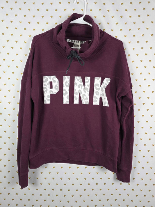 Victorias Secret Pink Cheetah Logo Leopard Reflective Cowl Sweater Slouchy SMALL