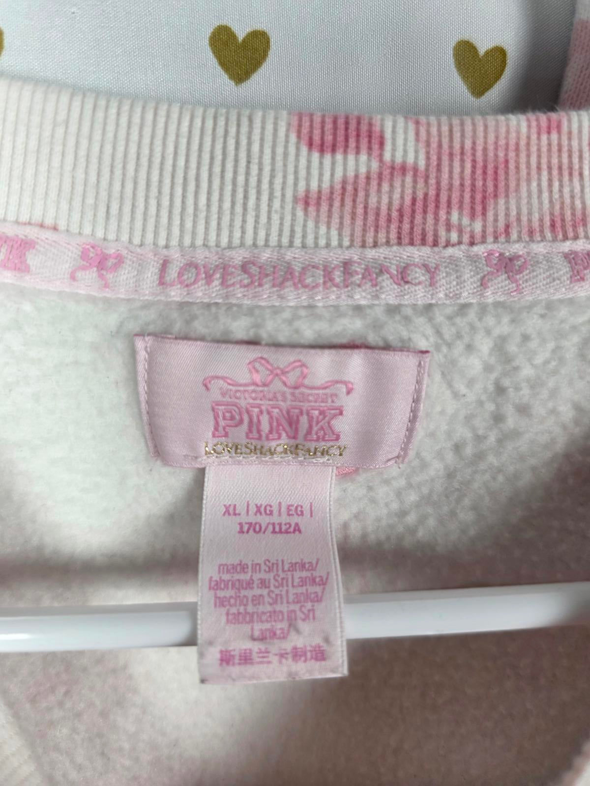 XL LoveShackFancy VS Pink Sweatpants BLING SET Sweatshirt Everblooming White