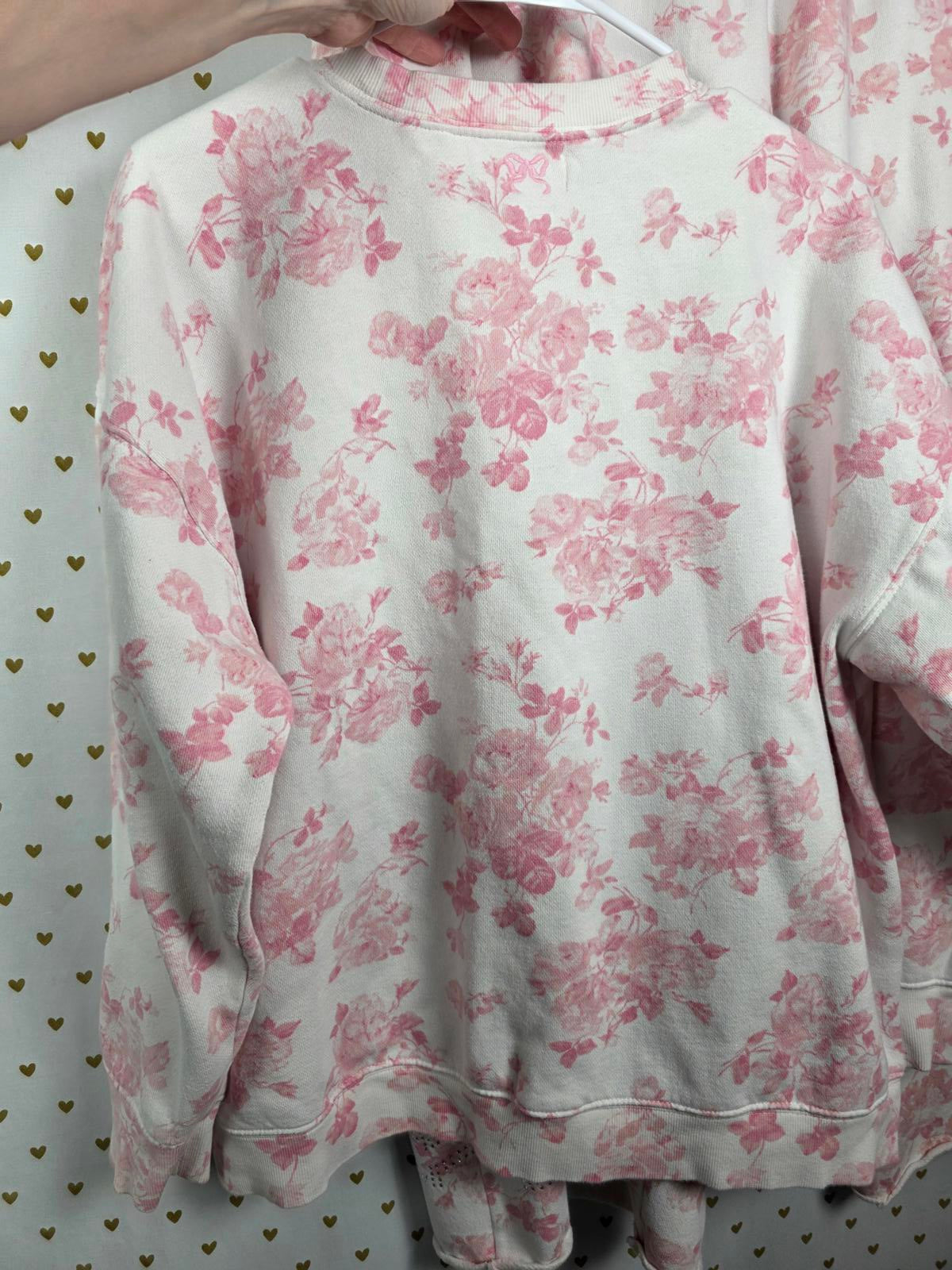 XL LoveShackFancy VS Pink Sweatpants BLING SET Sweatshirt Everblooming White