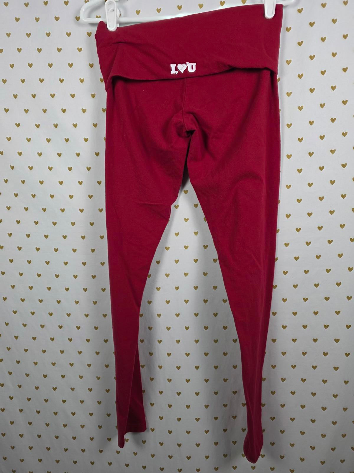 Victorias Secret PINK Red FOLDOVER Skinny Yoga Pants I LOVE YOU  Small