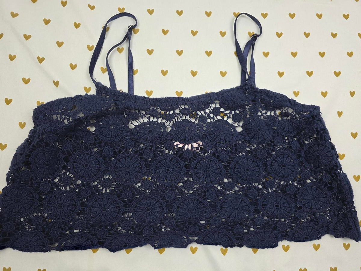Victorias Secret Crochet Blue Sheer tank top cropped Sexy Flowy SMALL