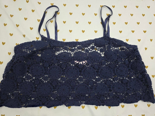 Victorias Secret Crochet Blue Sheer tank top cropped Sexy Flowy SMALL