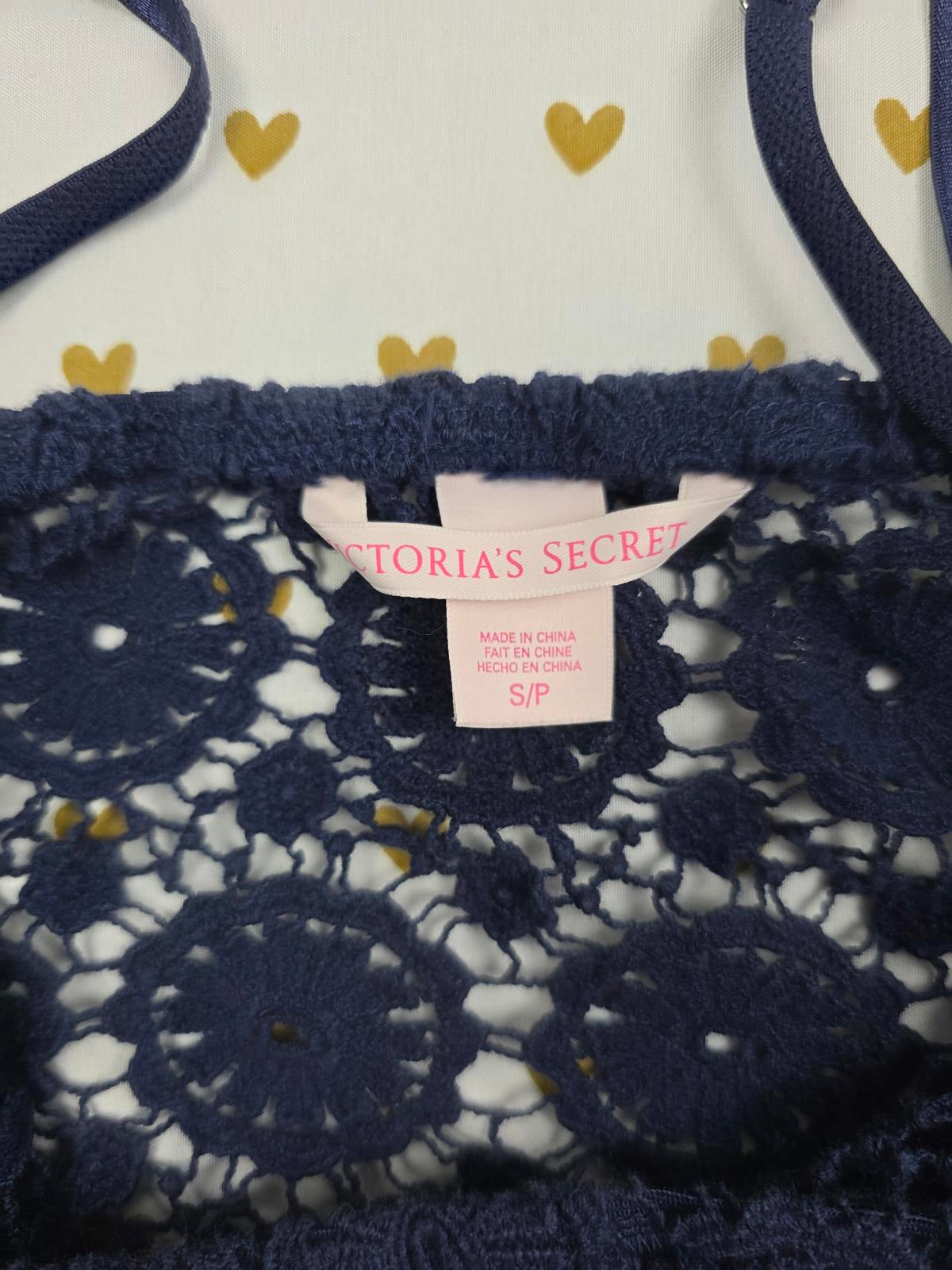 Victorias Secret Crochet Blue Sheer tank top cropped Sexy Flowy SMALL