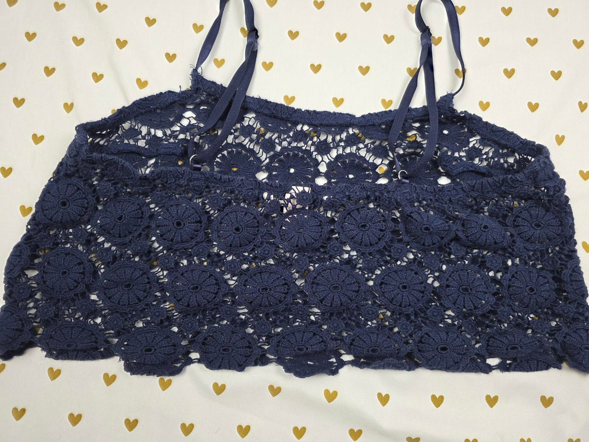 Victorias Secret Crochet Blue Sheer tank top cropped Sexy Flowy SMALL