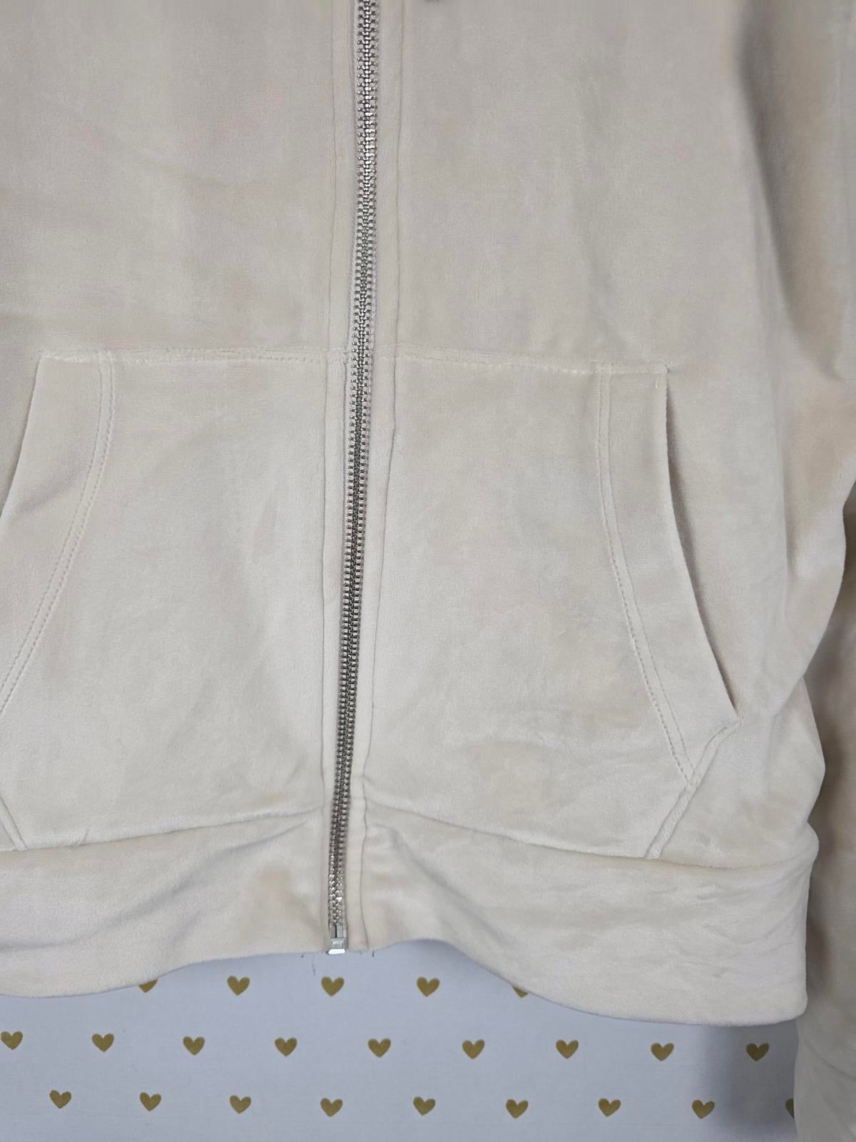 Victorias Secret Pink Beige VELOUR Velvet Feel Hooded Full Zip Jacket Hoodie SM