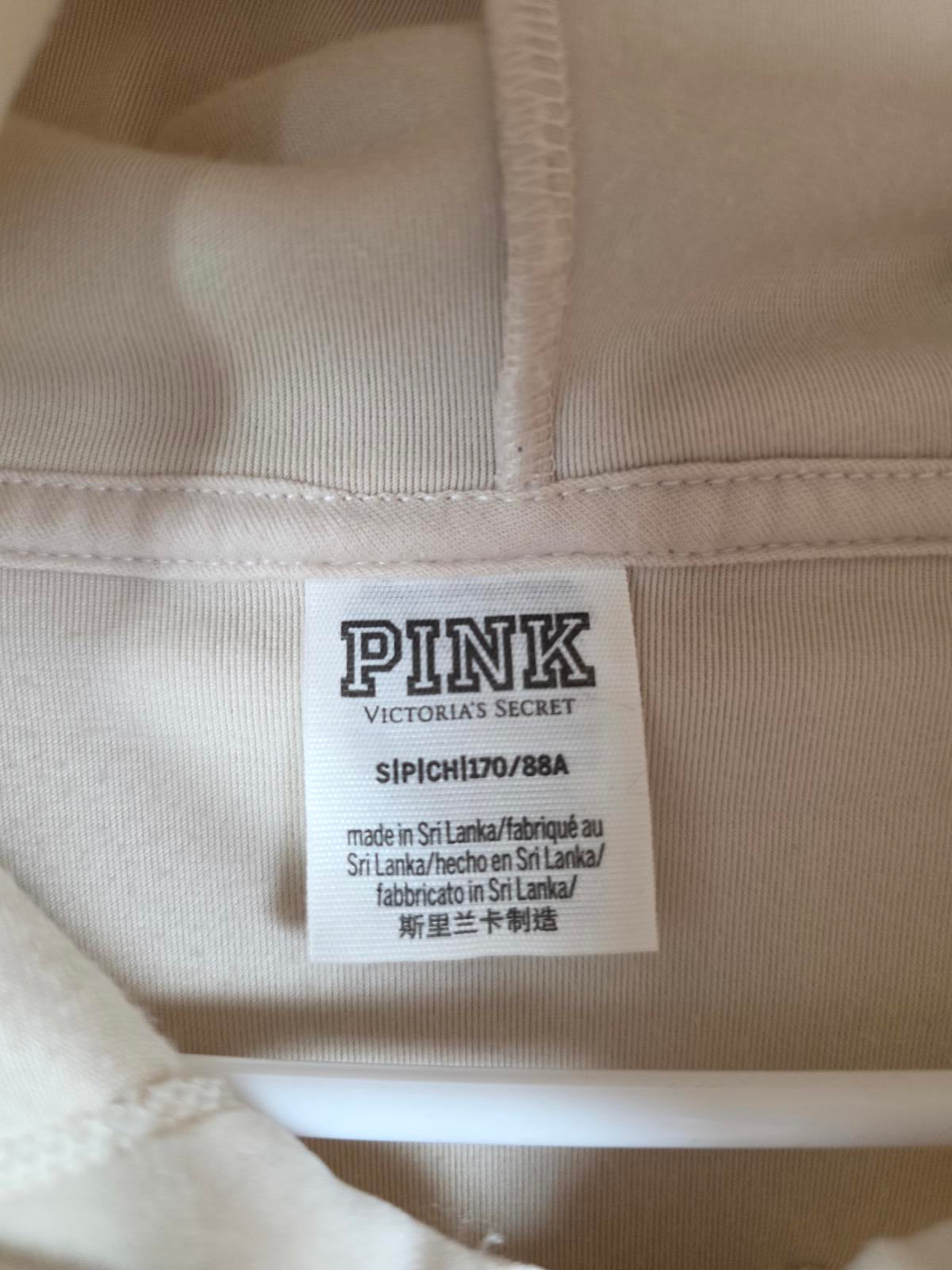 Victorias Secret Pink Beige VELOUR Velvet Feel Hooded Full Zip Jacket Hoodie SM