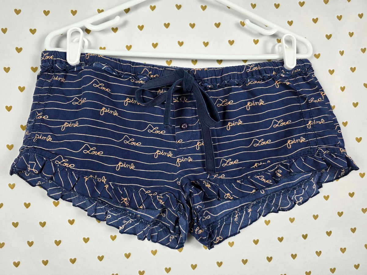 Victorias Secret PINK Vintage 2009 COTTON Ruffle Sleep Shorts Medium Blue Y2k