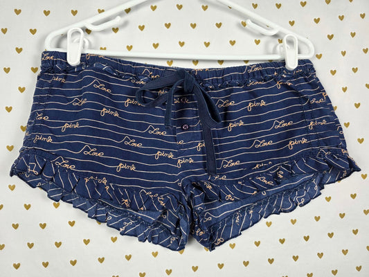 Victorias Secret PINK Vintage 2009 COTTON Ruffle Sleep Shorts Medium Blue Y2k