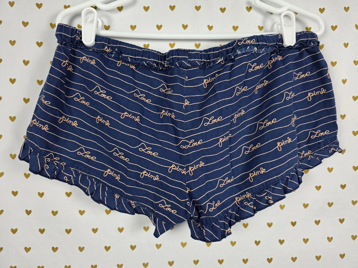 Victorias Secret PINK Vintage 2009 COTTON Ruffle Sleep Shorts Medium Blue Y2k