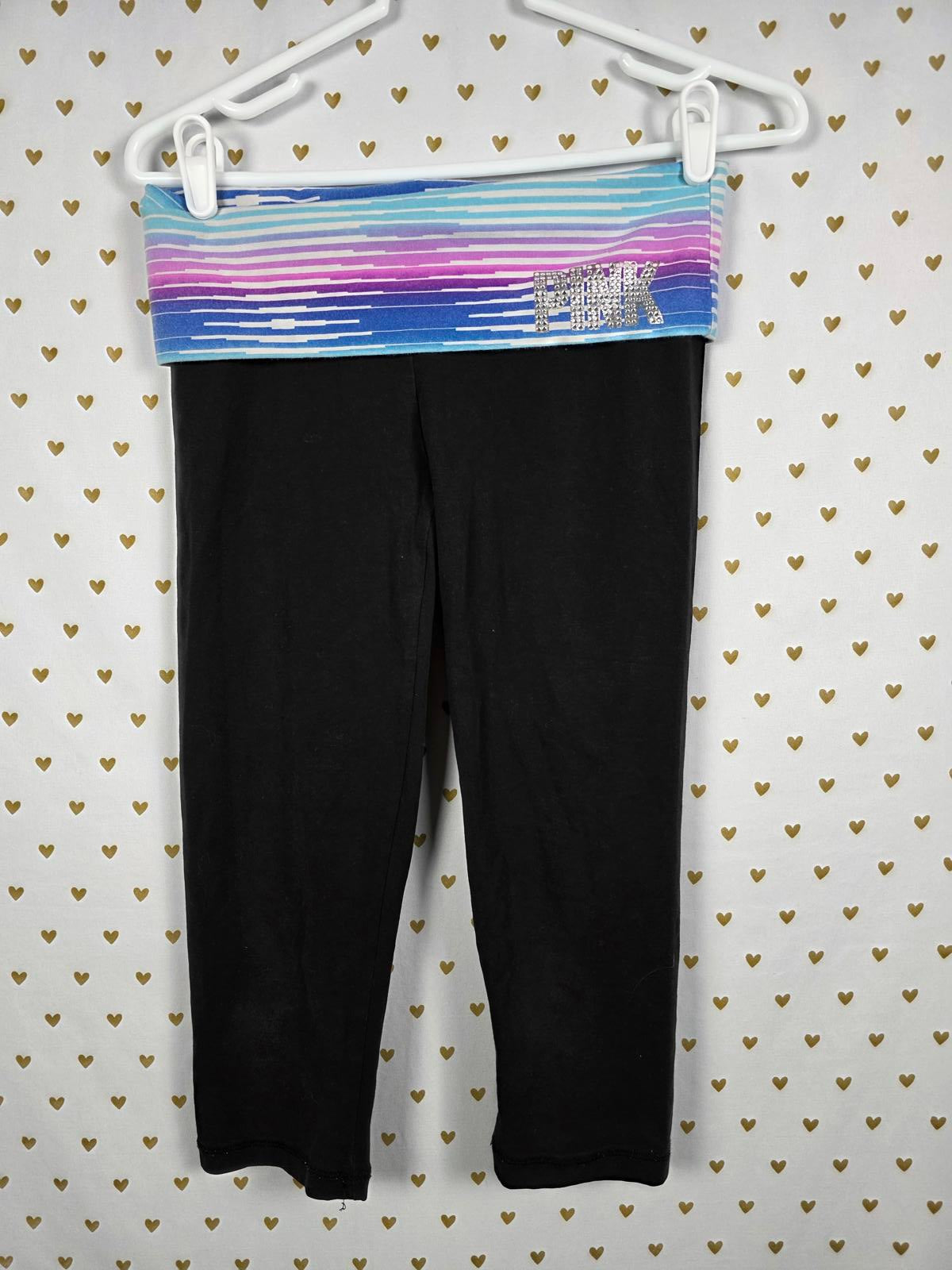 Victorias Secret PINK Striped Cropped Carpri Vintage Y2k FOLDOVER Yoga Pants SM