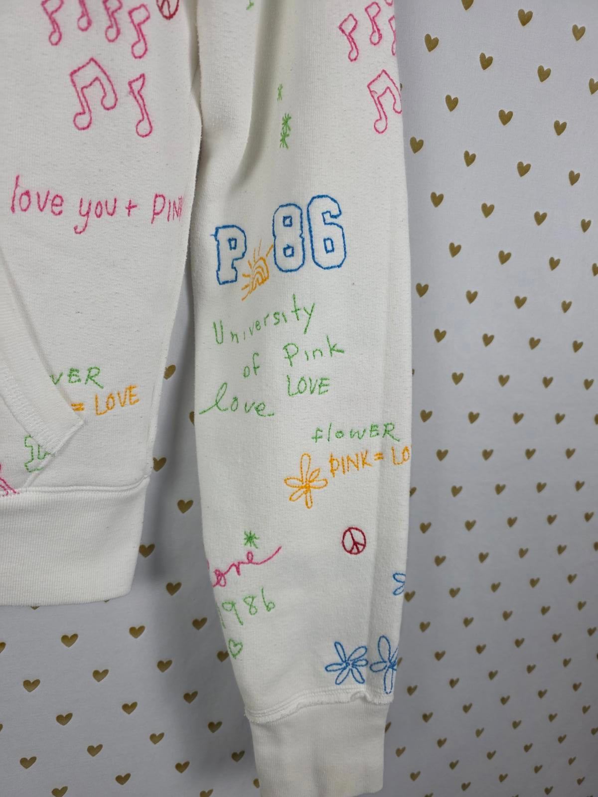 Victorias Secret Pink RARE Vintage Stitched Graffitti Hoodie Jacket 2008 MEDIUM
