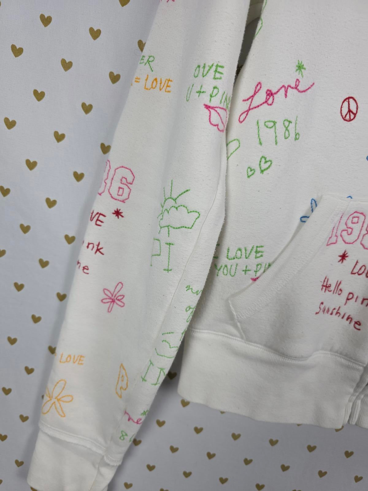 Victorias Secret Pink RARE Vintage Stitched Graffitti Hoodie Jacket 2008 MEDIUM