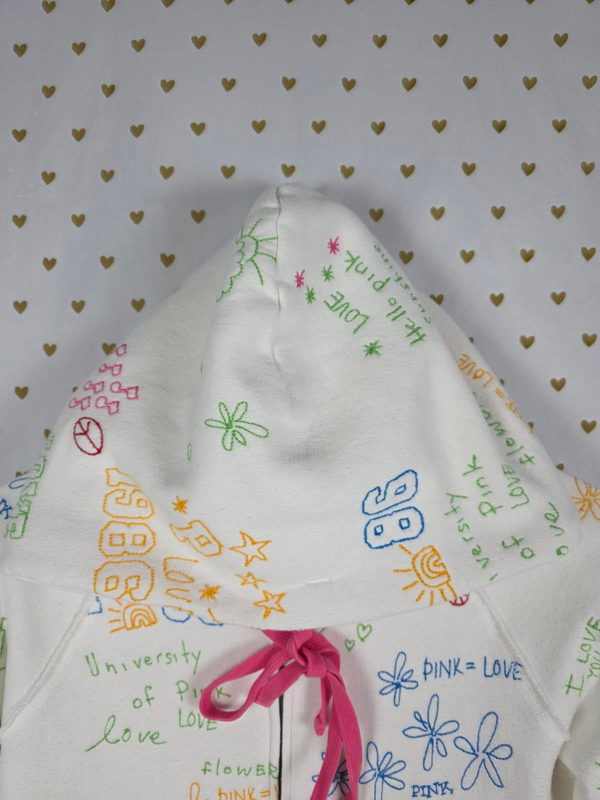 Victorias Secret Pink RARE Vintage Stitched Graffitti Hoodie Jacket 2008 MEDIUM