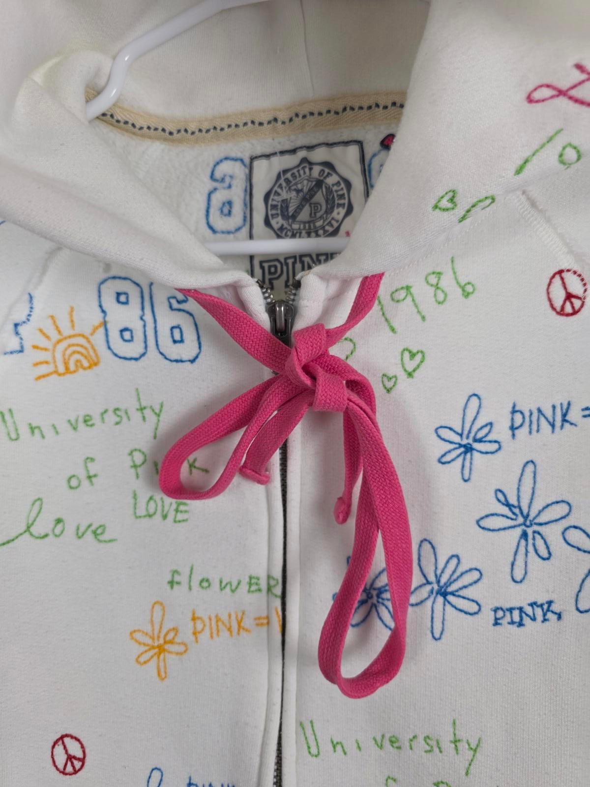 Victorias Secret Pink RARE Vintage Stitched Graffitti Hoodie Jacket 2008 MEDIUM