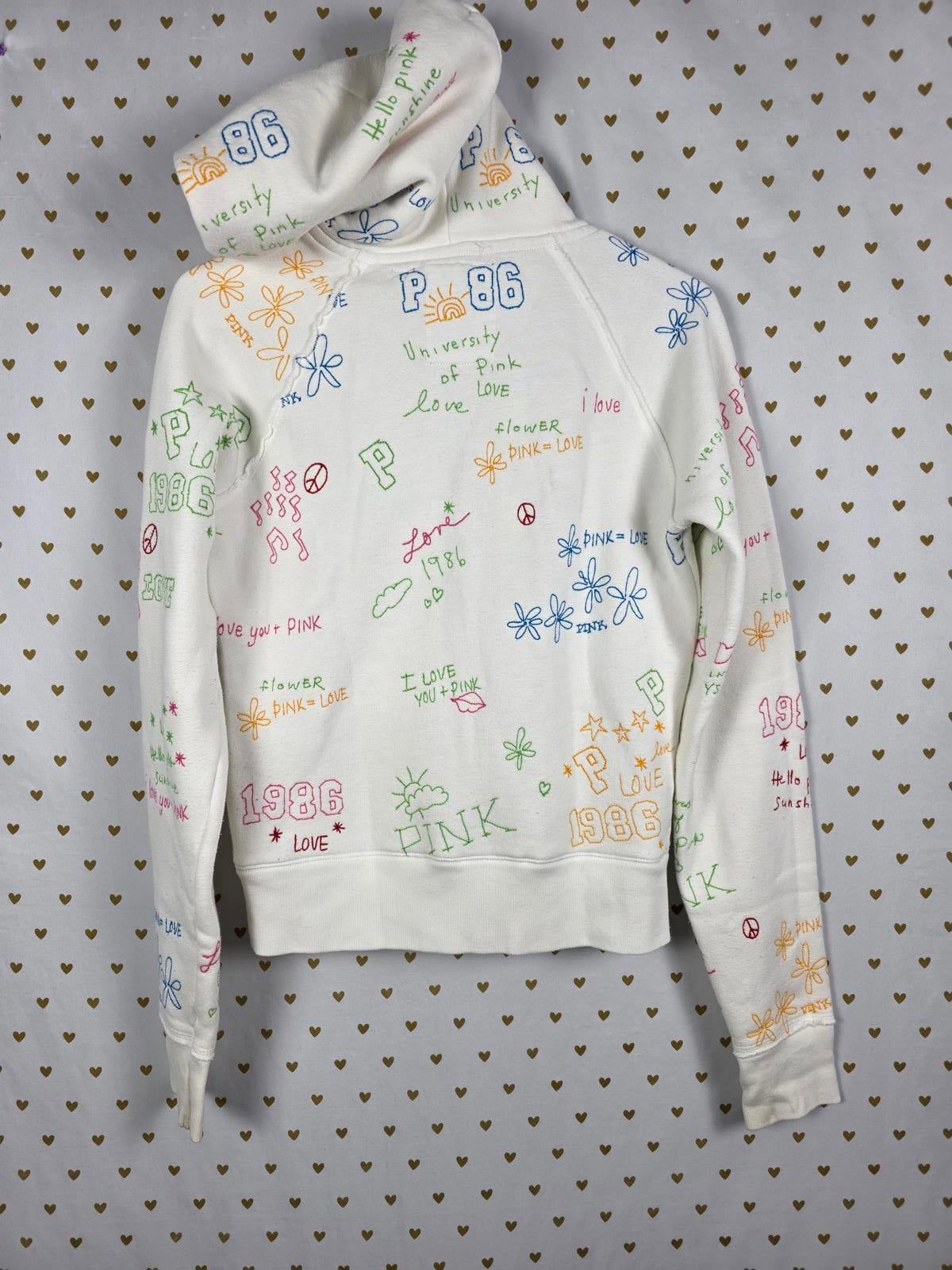 Victorias Secret Pink RARE Vintage Stitched Graffitti Hoodie Jacket 2008 MEDIUM