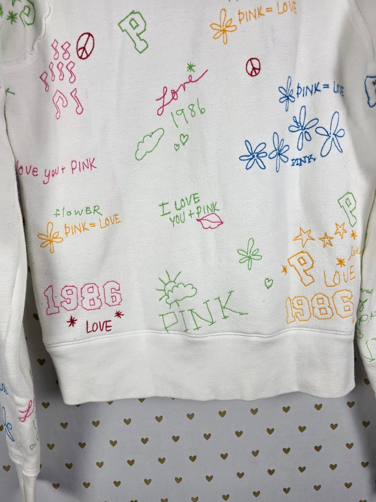 Victorias Secret Pink RARE Vintage Stitched Graffitti Hoodie Jacket 2008 MEDIUM