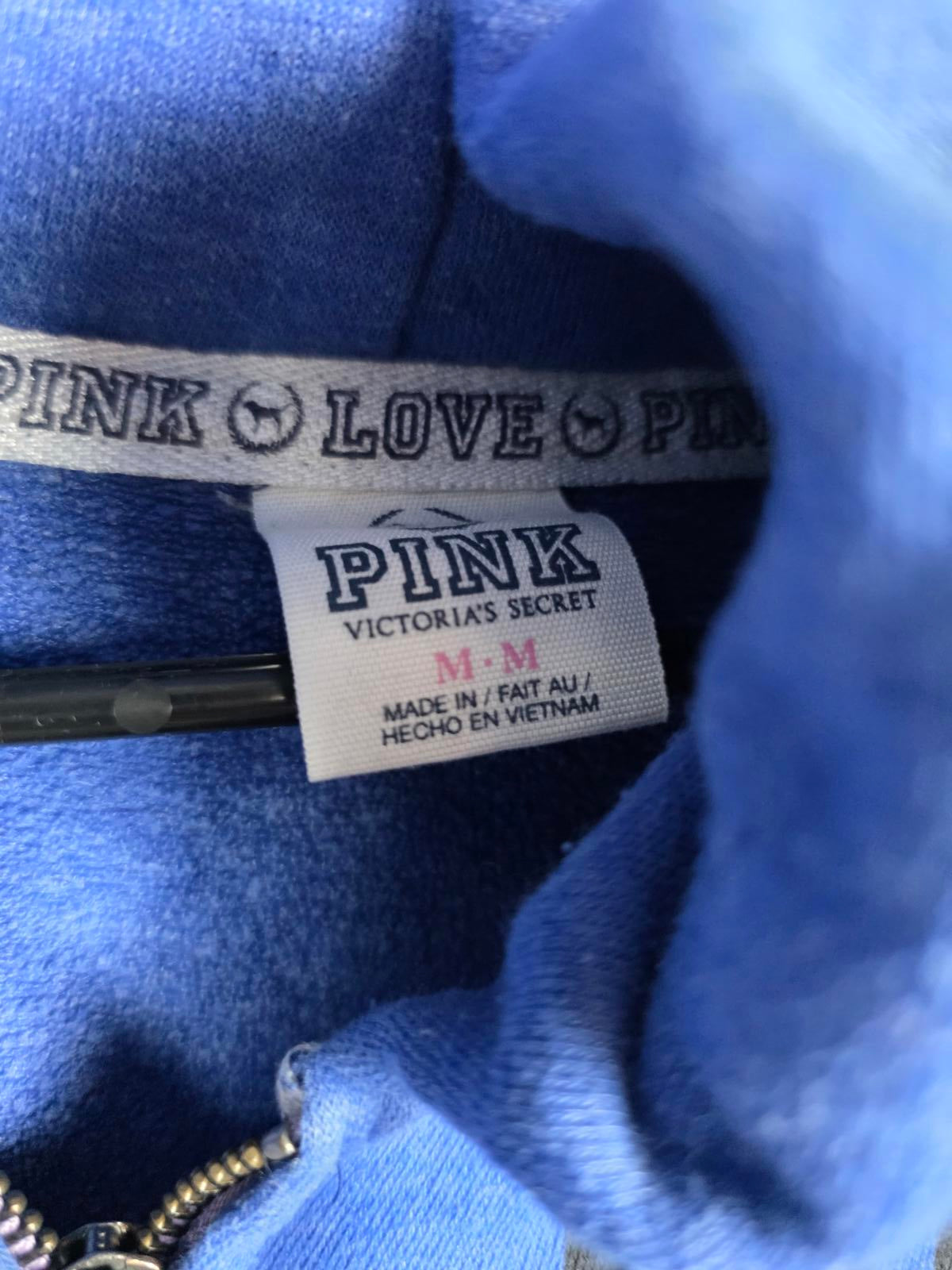 Victorias Secret Pink Vintage LOVE Full Zip Blue Hoodie Jacket Dog Logo MEDIUM