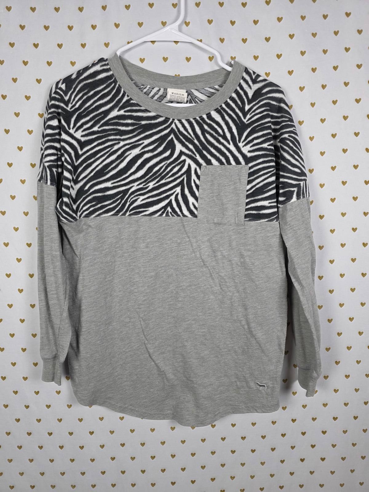 Victorias Secret PINK Zebra colorblock Long sleeve tee shirt XS Animal Print