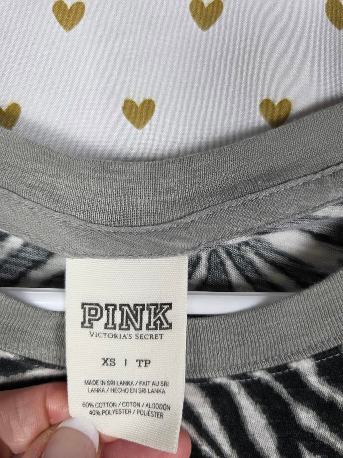 Victorias Secret PINK Zebra colorblock Long sleeve tee shirt XS Animal Print