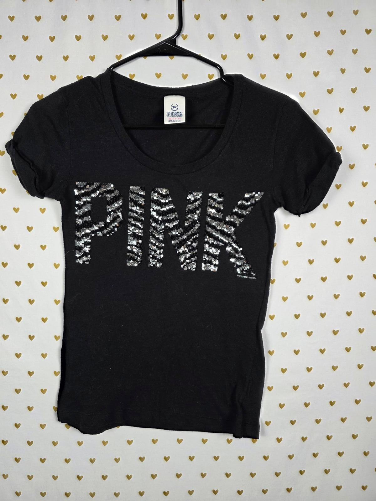 Victorias Secret PINK ZEBRA BLING Vintage Rare Tee shirt Sequined XS y2k
