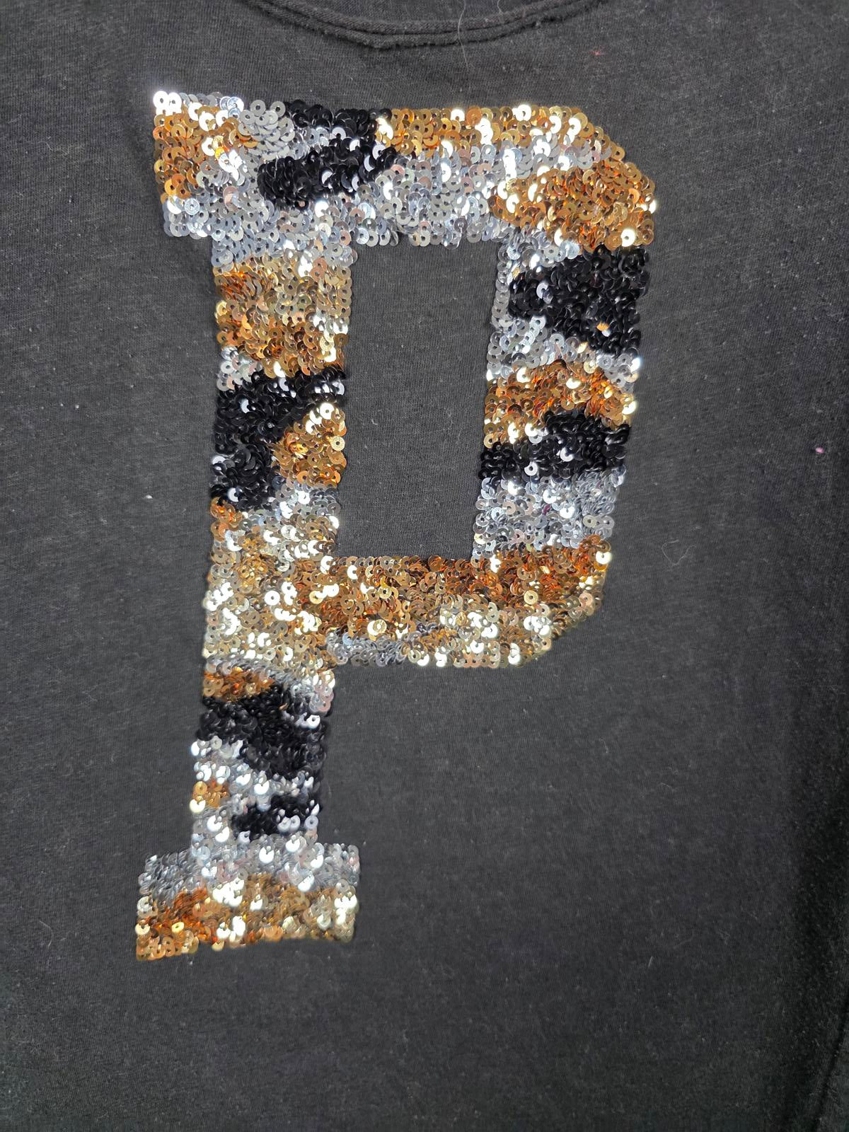 Victorias Secret PINK Animal Print BLING Sequined P logo Tee shirt XS