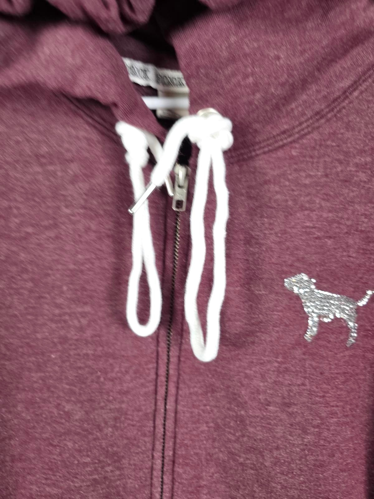 Victorias Secret Pink BLING Sequined Logo Jacket Maroon Full Zip Dog Logo Hoodie