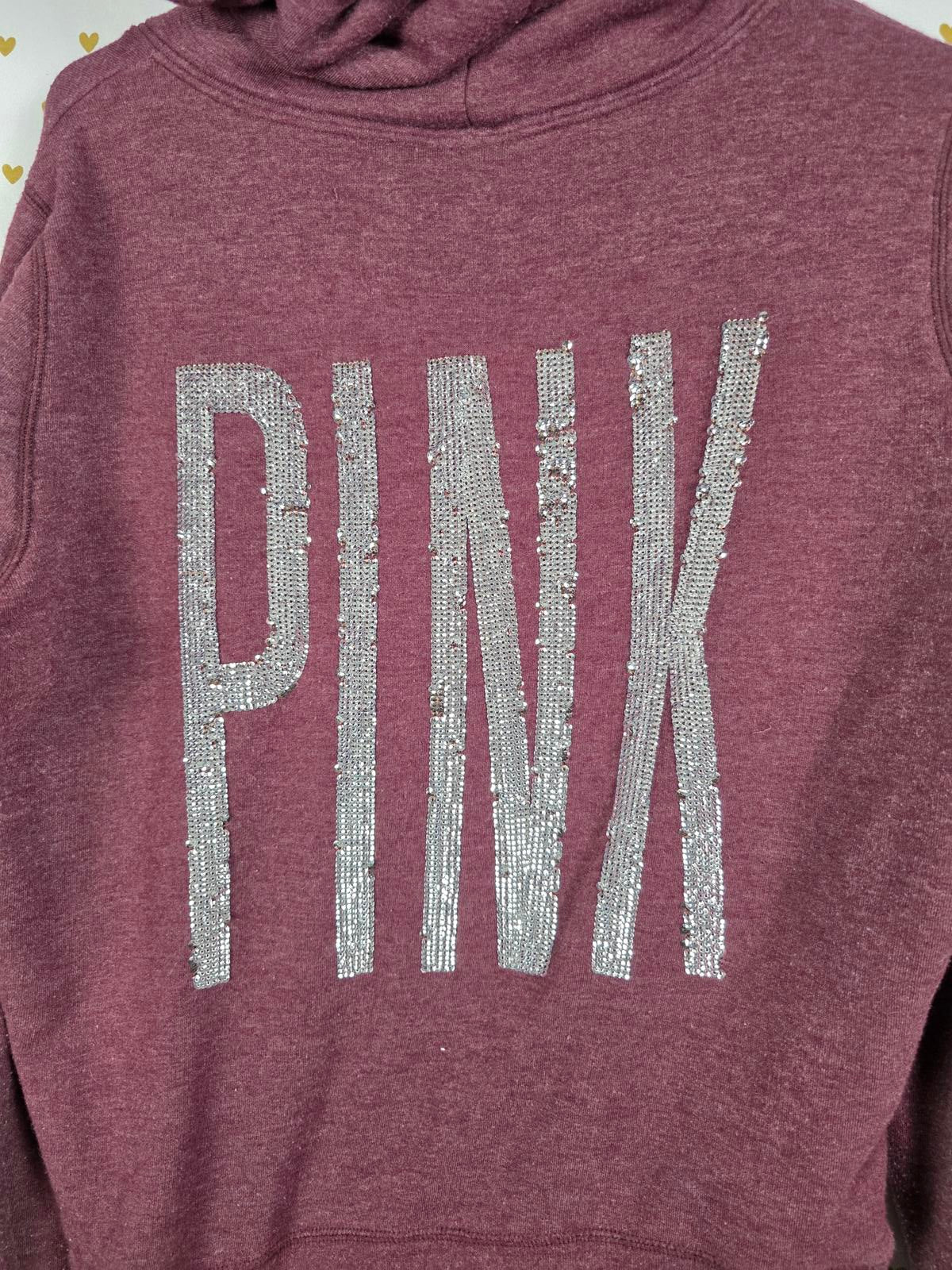 Victorias Secret Pink BLING Sequined Logo Jacket Maroon Full Zip Dog Logo Hoodie