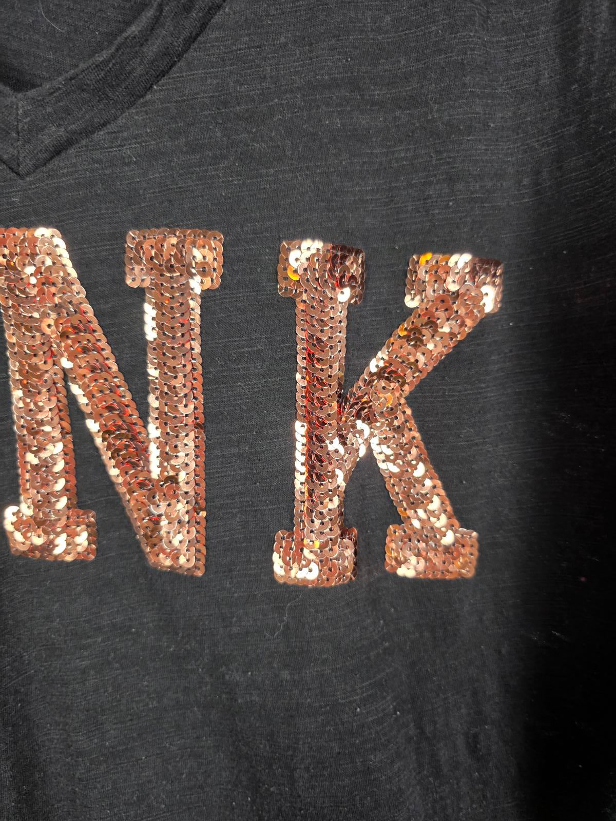Victorias Secret PINK Gold BLING Sequined Logo Tee shirt XS