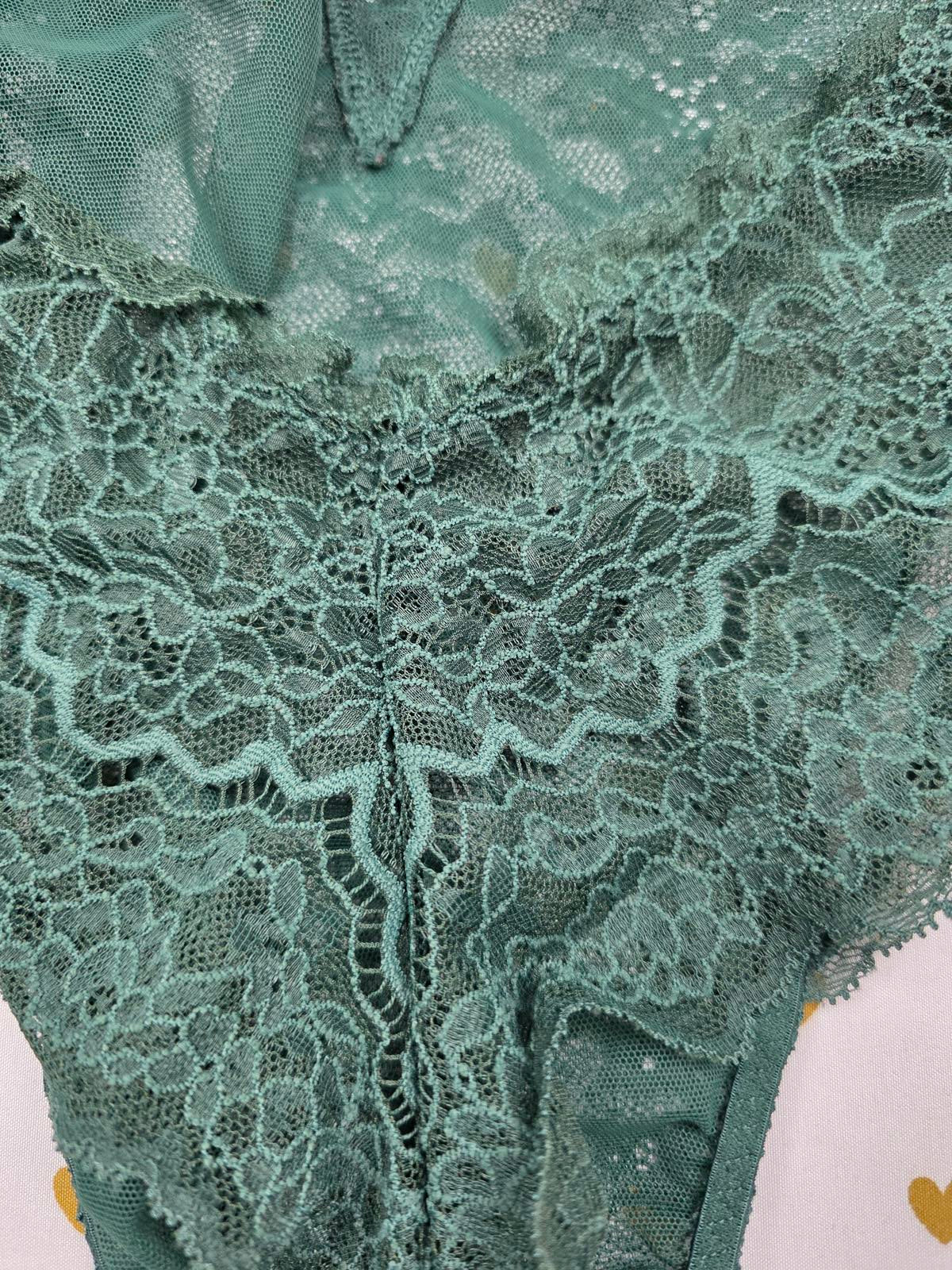 Victorias Secret WICKED Green BLING Embellished Rhinestone Teddy Bodysuit Lace