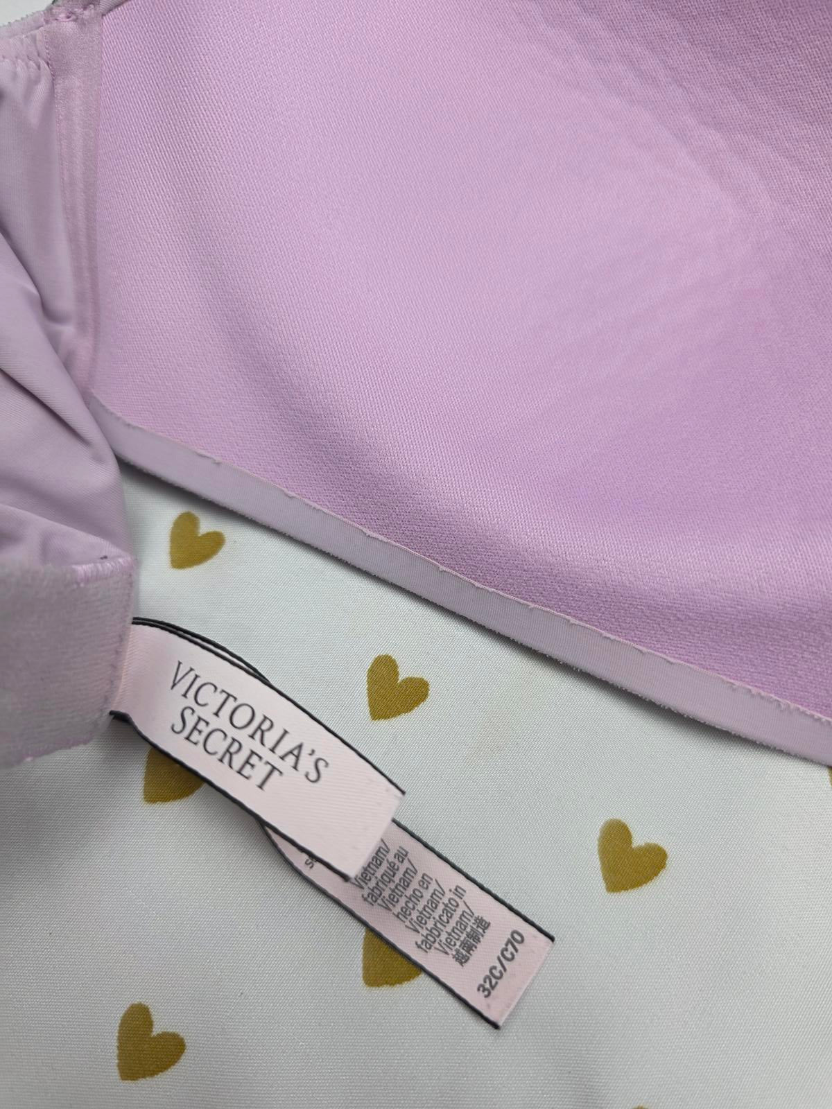 Victorias Secret Purple Logo Strap No Wire Wireless T Shirt Bra 32C